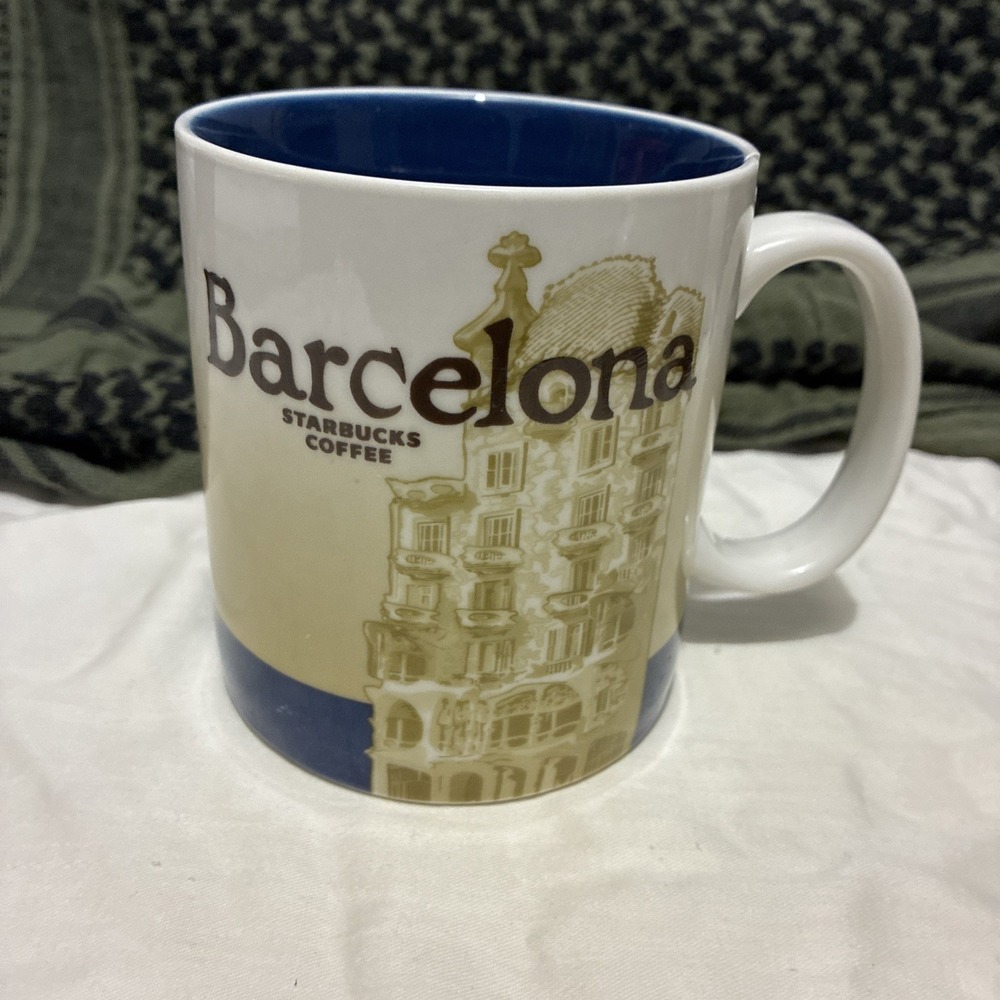 Starbucks Barcelona City Series Ceramic Coffee Mug 16 fl oz White Blue Gold LTD.